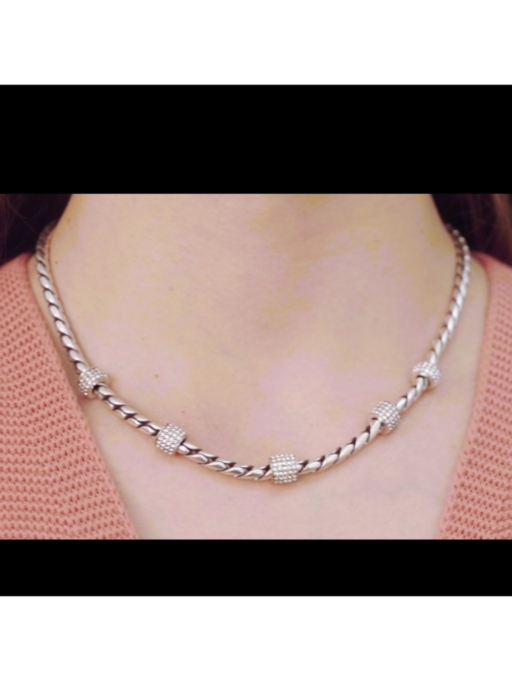 Brighton Silver-Tone Twisted Rope Necklace with Pave Bead Accents - Picture 2 of 3
